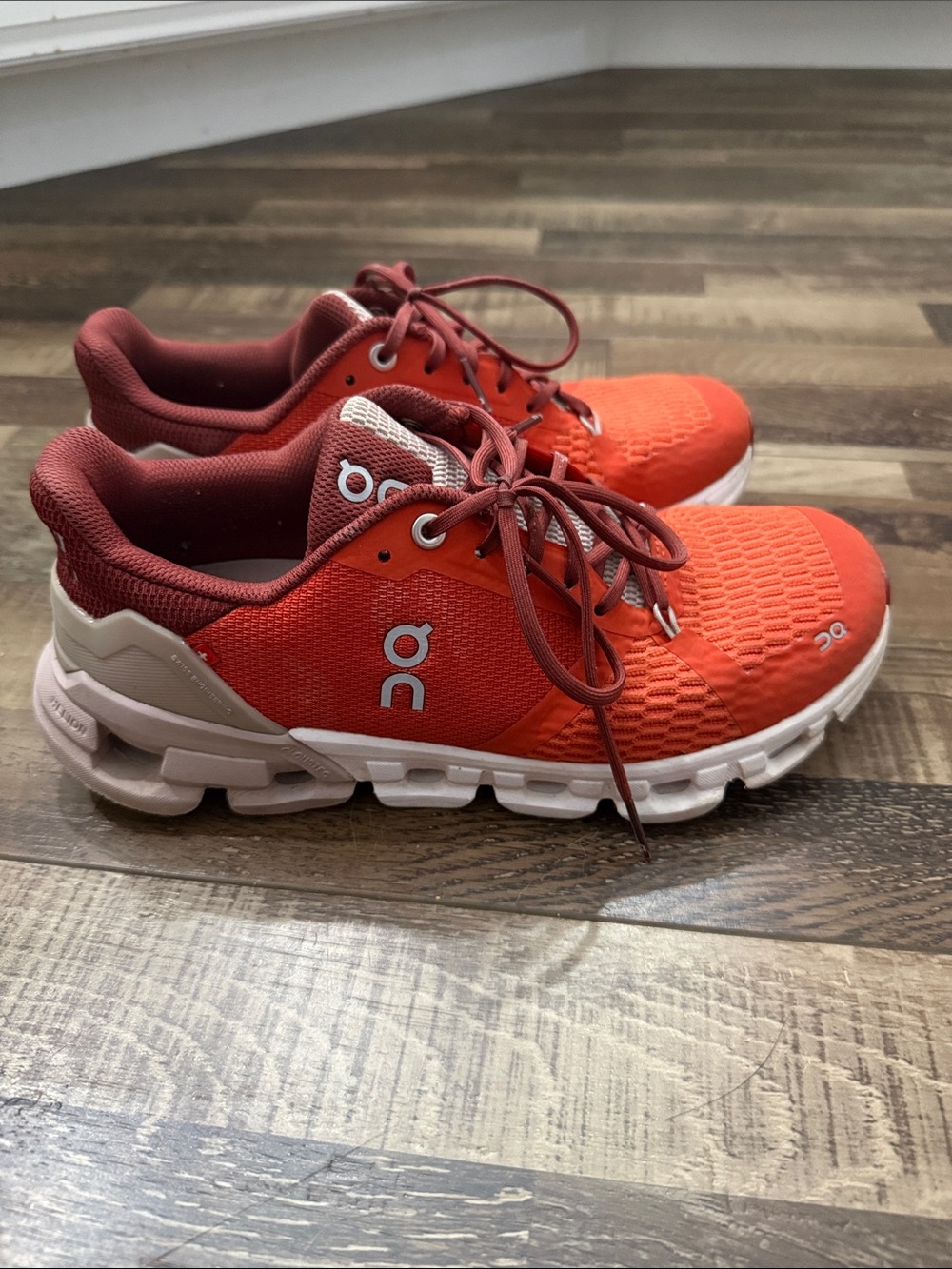 On Running orangeish and Burgundy Women's Athletic Sneakers